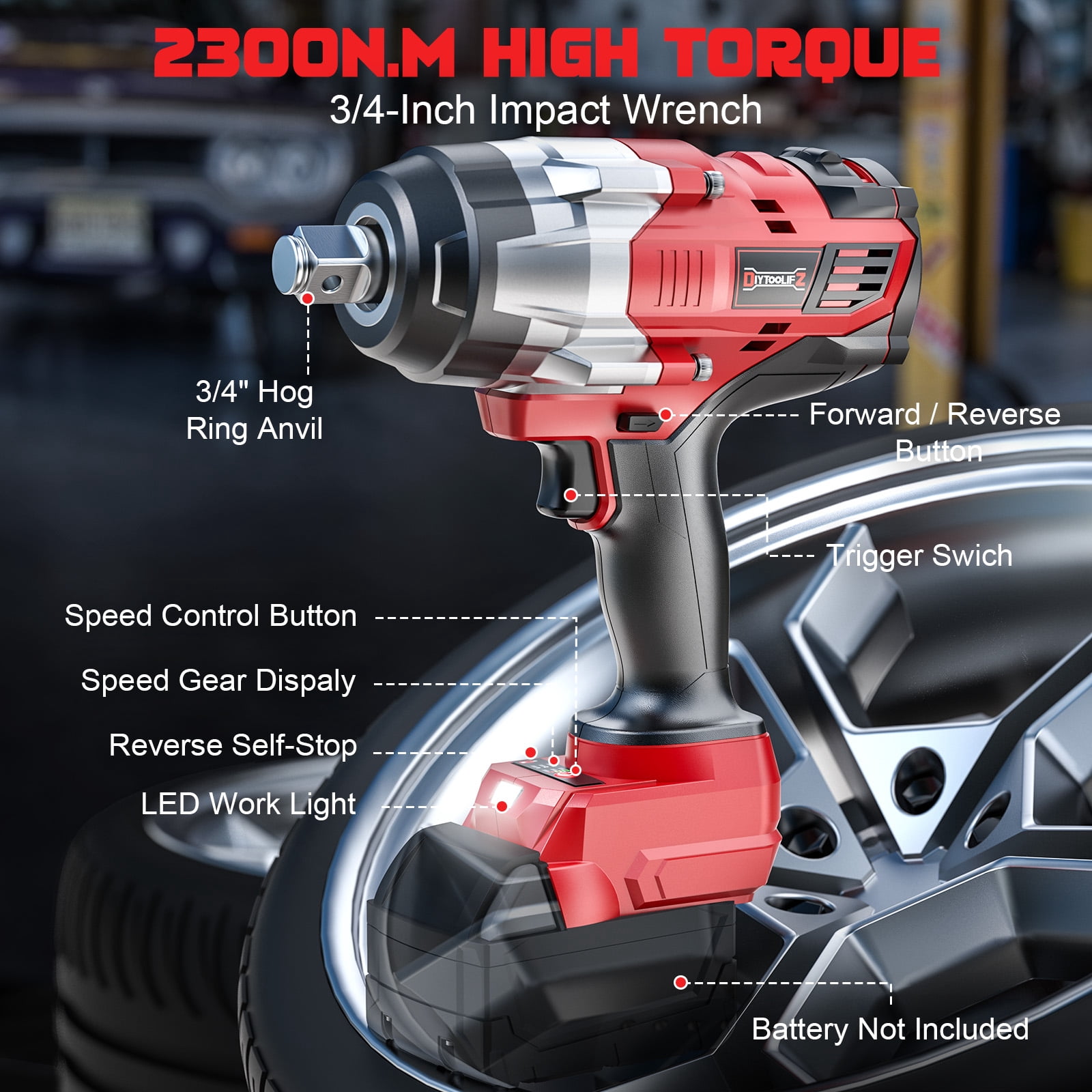 [Valentine's Day Gift]3/4" Cordless Impact Wrench Compatible for 18V Battery, 1850FT-LBS(2300N.m) High Torque Impact Driver, 3-Speed Heavy Duty Cordless Impact with Auto-Stop Reverse for Car/Truck