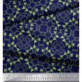 thumbnail image 3 of Soimoi Blue Silk Fabric Leaves Damask Decor Fabric Printed Yard 42 Inch Wide, 3 of 5