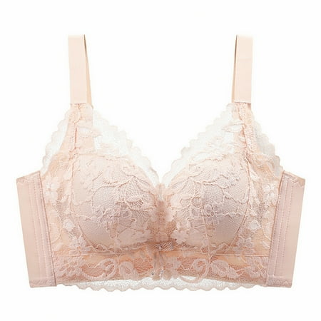 Yyeselk No Underwire Bras for Women Wireless Lace Everyday Bras Push Up Breathable Bra Anti-Sagging Bra Underwear Pink 32/70AB