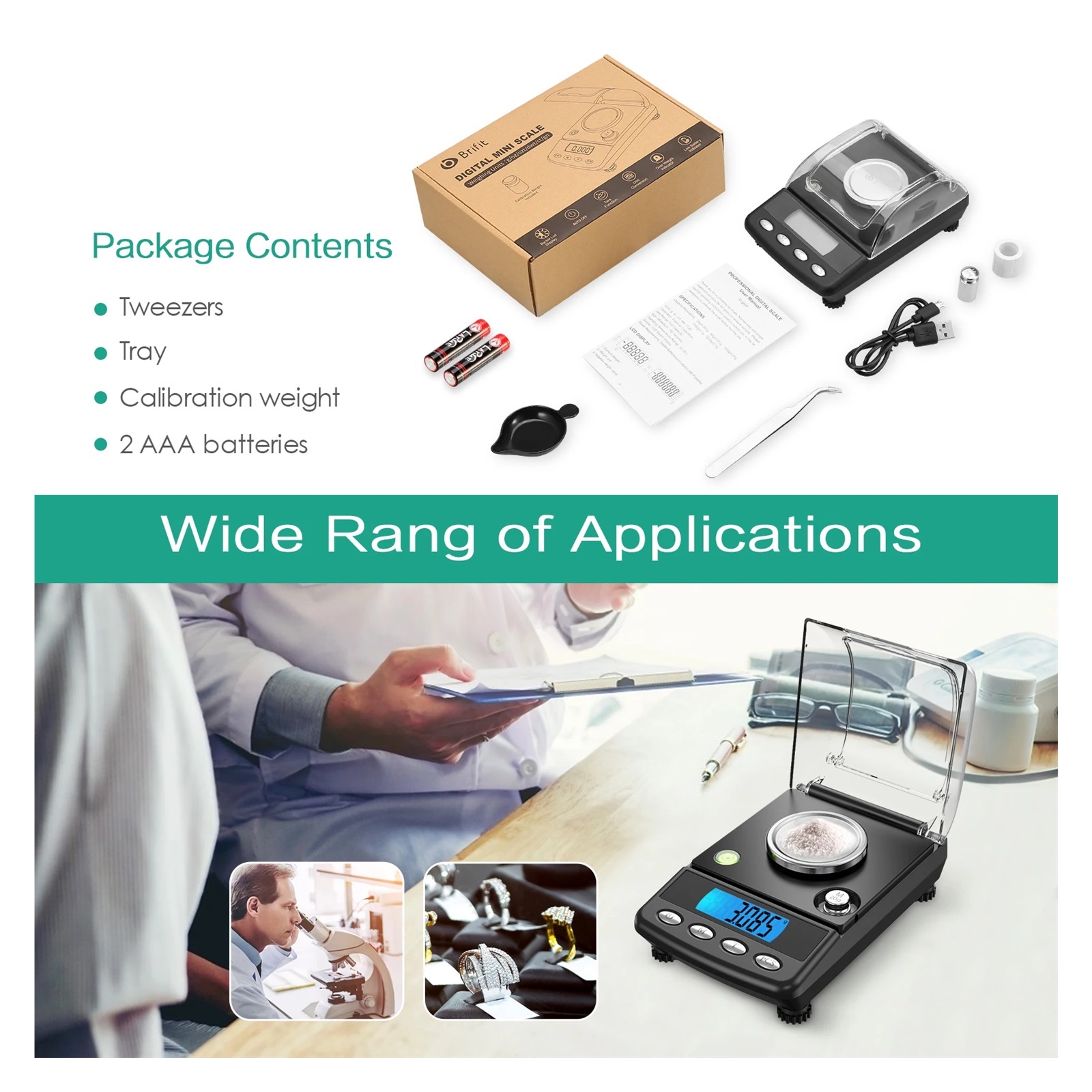 0.001g Precision Digital Jewelry Scale, 20g USB Powered Electronic Weighing Scale, LCD Mini Lab Balance 0.001g Electronic Scales