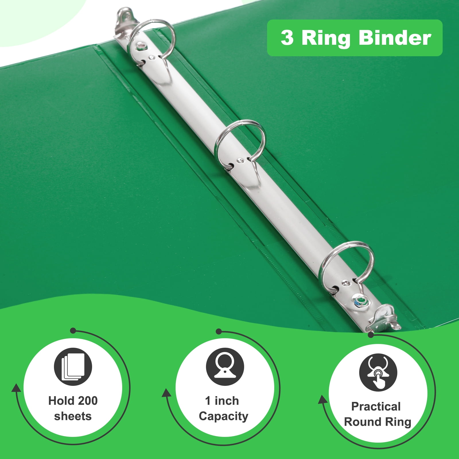 Comix 1 inch 3-ring Binder,Round Ring,200 Sheets Capacity,6 Pack Green