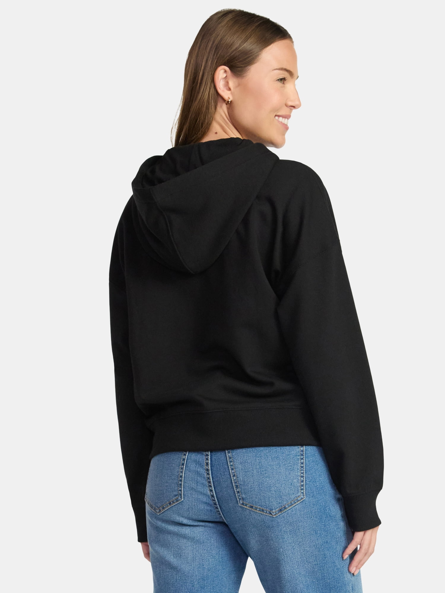 Time and Tru Women's Cropped Zip Up Fleece Hoodie, Sizes XS-XXXL