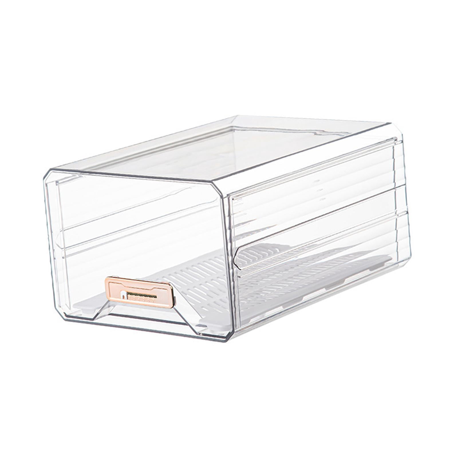 Tongina Refrigerator Organizer Bin Acrylic Clear with Drain Tray Stackable Drawer Egg Container Egg Tray Organizer for Pantry Cabinet