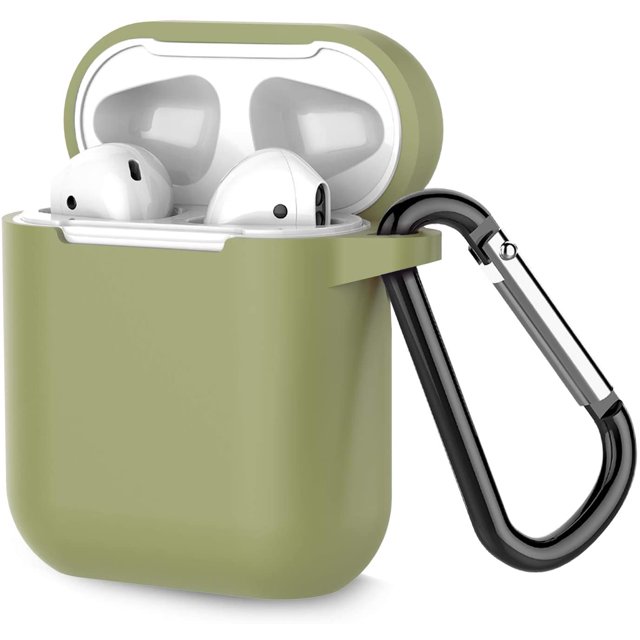 Coffea Protective Silicone Case with Keychain for AirPods 1 & 2 (Front LED Not Visible) (Army Green)