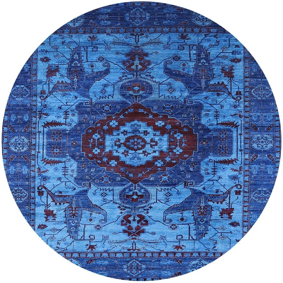 Ahgly Company Indoor Round Mid-Century Modern Denim Dark Blue Oriental Area Rugs, 6' Round