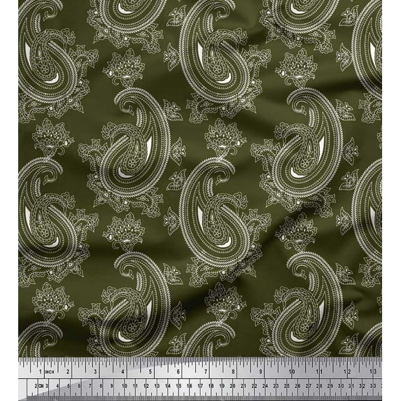 Soimoi Crepe Silk Fabric Artistic Paisley Printed Craft Fabric by The Yard 42 Inch Wide