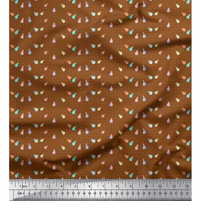 Soimoi Brown polyester Crepe Fabric Dot & Bulb Home Decor Decor Fabric Printed Yard 52 Inch Wide