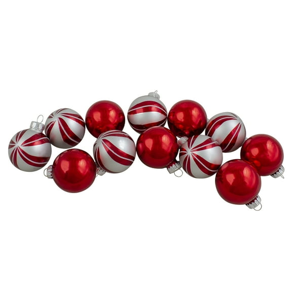 Northlight Swirl 2-Finish Christmas Glass Ball Ornaments - 1.75" (45mm) - Red and Silver - 12ct