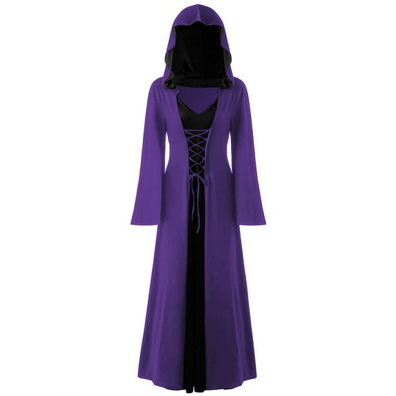 Aoochasliy Fall Dresses for Women Clothes V Neck Hooded Soft Up Patchwork Long Sleeve Long Dress
