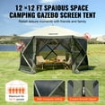 thumbnail image 2 of VEVOR Pop up Gazebo Tent, Pop-Up Screen Tent 6 Sided Canopy Sun Shelter with 6 Removable Privacy Wind Cloths & Mesh Windows, 12x12FT Quick Set Screen Tent with Mosquito Netting, Army Green, 2 of 9