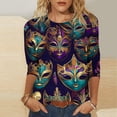 thumbnail image 1 of UPPADA Femmes T-Shirts à Manches 3/4 Mardi Gras Yall T-Shirts à Imprimé Floral Col Rond Blouse à devant Plissé Hauts d'Été Décontractés Chandail à Enfiler Haut Mode Fête Défilé Hauts pour Femmes Hauts à Manches 3/4 Économie, 1 of 5