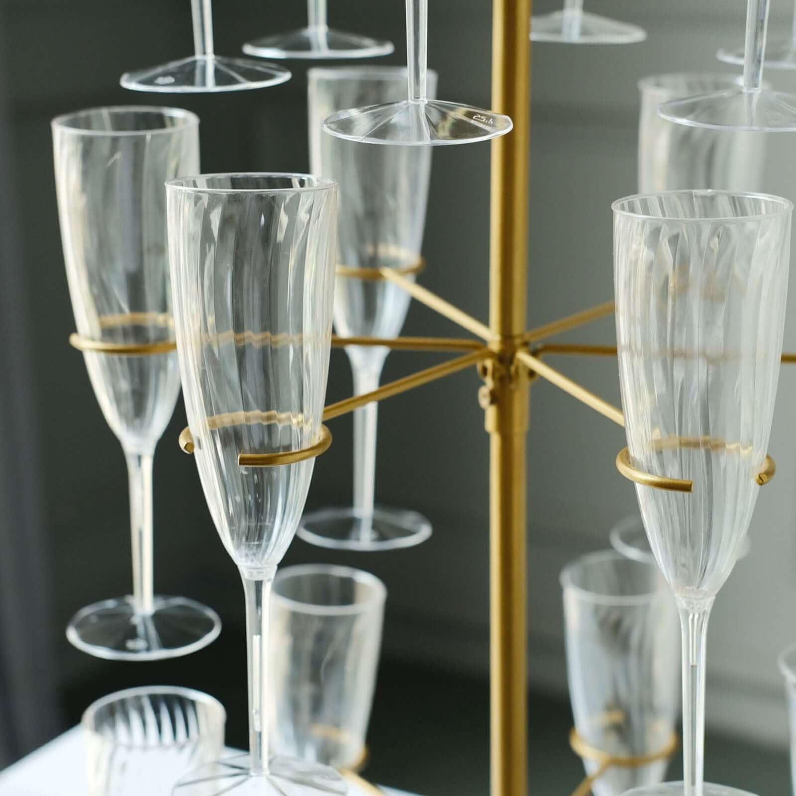 Efavormart 33" Gold Metal 3-Tier Long Stem Wine Glass Cocktail Cup Tree Stand, Champagne Flute Holder