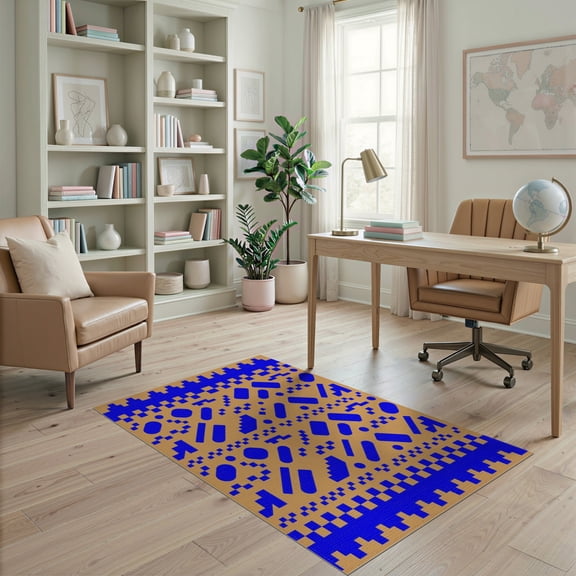 ODIKA 4'x6' Blue Geometric Washable Area Rug Modern Abstract Shapes With Bold Graphic Design Stain Resistant, Low Pile, Easy Care for Dorm Room, Small Living