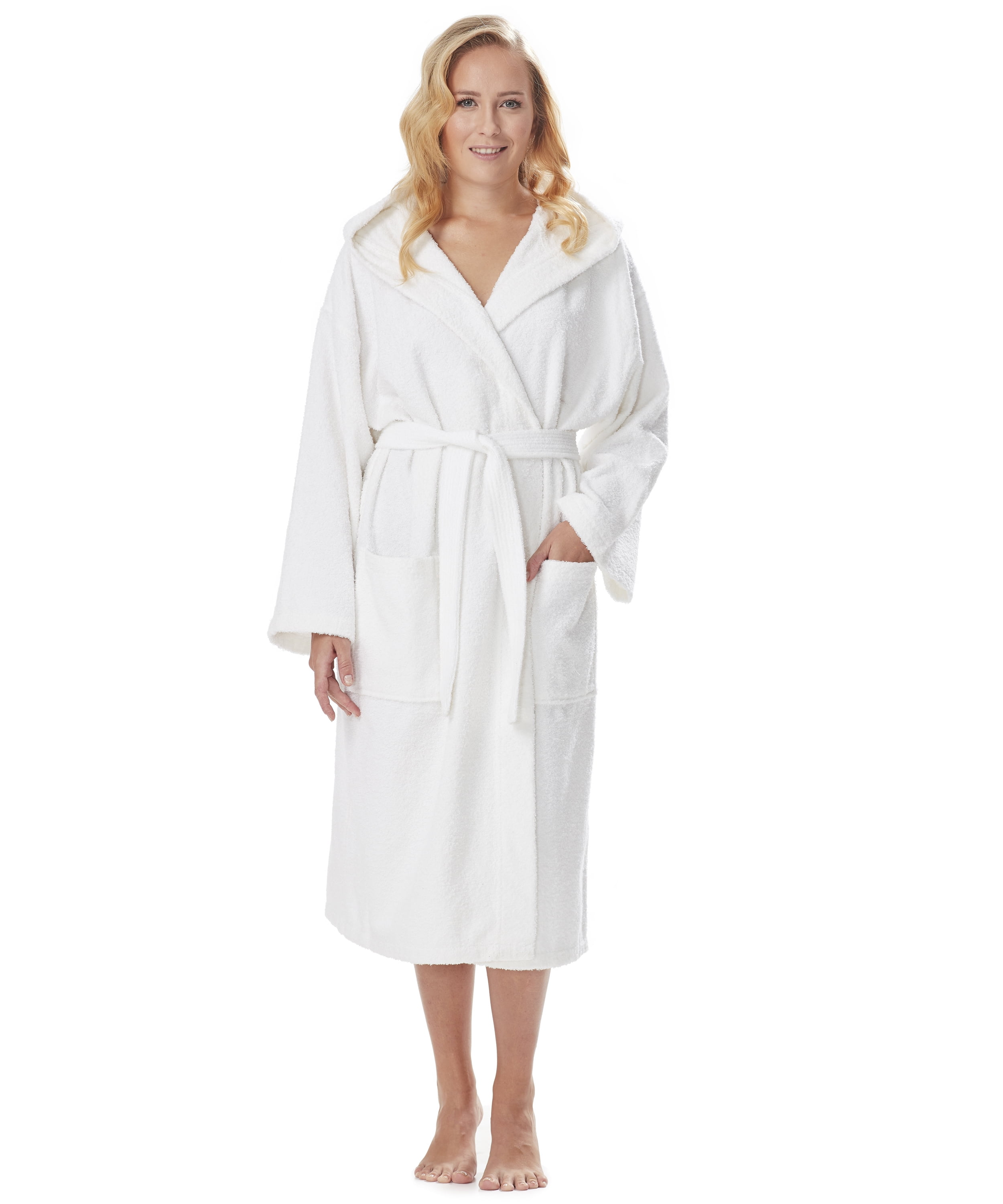 Arus Women's Venus Model Turkish Cotton Hooded Bathrobe with Long