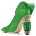 thumbnail image 3 of FSJ Women Stylish Pointed Closed Toe Pumps Crystal Chunky Block High Heels Slip On Unique Curly Back Wedding Dress Shoes Size 8.5 Green, 3 of 4