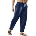 thumbnail image 1 of Pantalones casuales de lino para hombre, color liso, pierna ancha, sueltos, elásticos, con cordón, pantalones recortados para verano, playa, yoga 065-azul oscuro XL 065-azul oscuro XL Xishao ropa, 1 of 2