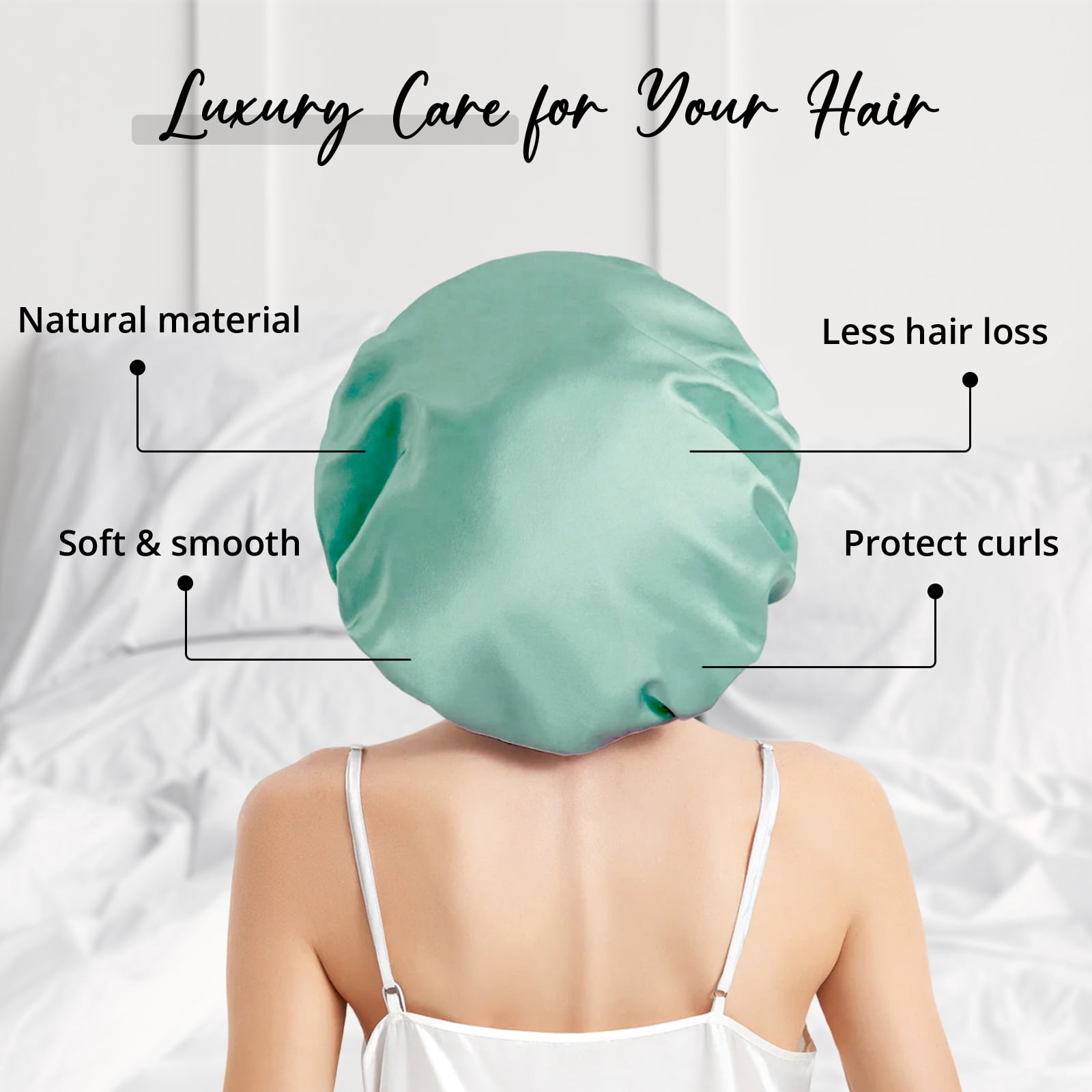 WIGI 100% Mulberry Silk Bonnet with Scrunchie Gift for Women, Silk Bonnet for Sleeping, Shower Cap Hair Bonnet, Silk Hair Wrap for Hair Care (100% Mulberry Silk (Round design), Green)