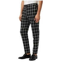 USNSM Men's Fashion Stretch Dress Pants Slim Fit Plaid Skinny Long Pants Casual Formal Business Golf Dress Pants Black L