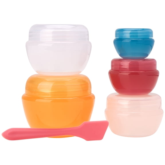 Bliss Travel Jars Set - 5 Piece Refillable Travel Size Containers with Lid and Spatula for Toiletries, Liquid, Creams