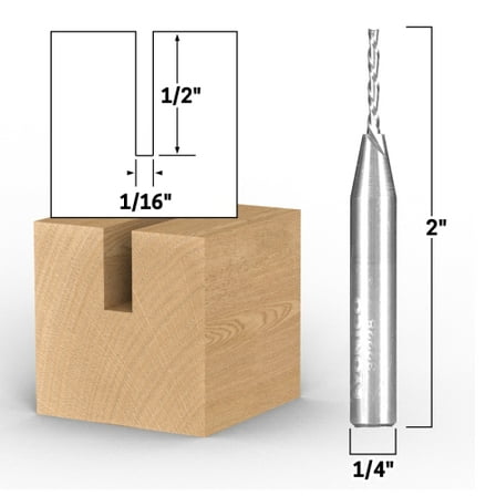 1/16" Diameter 2 Flute Downcut Spiral End Mill CNC Router Bit - 1/4" Shank - Yonico 32228