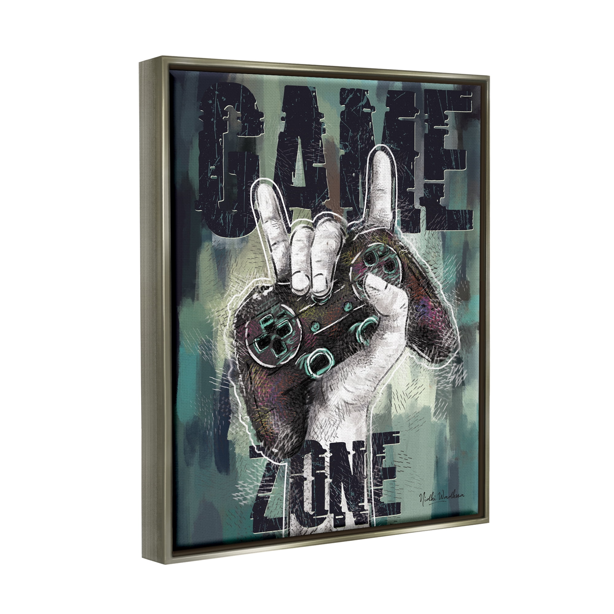 Stupell Industries Game Zone Controller Typography Painting Gray Floater Framed Canvas Art Print Wall Art, 17 x 21