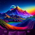 thumbnail image 3 of Sunset Mountain Tapestry, Blacklight Colorful Forest Lake UV Reactive Tapestry, Neon Glow in the Dark Starry Stars Nature Landscape Wall Hanging Tapestries for Bedroom - 90" x 70", 3 of 7