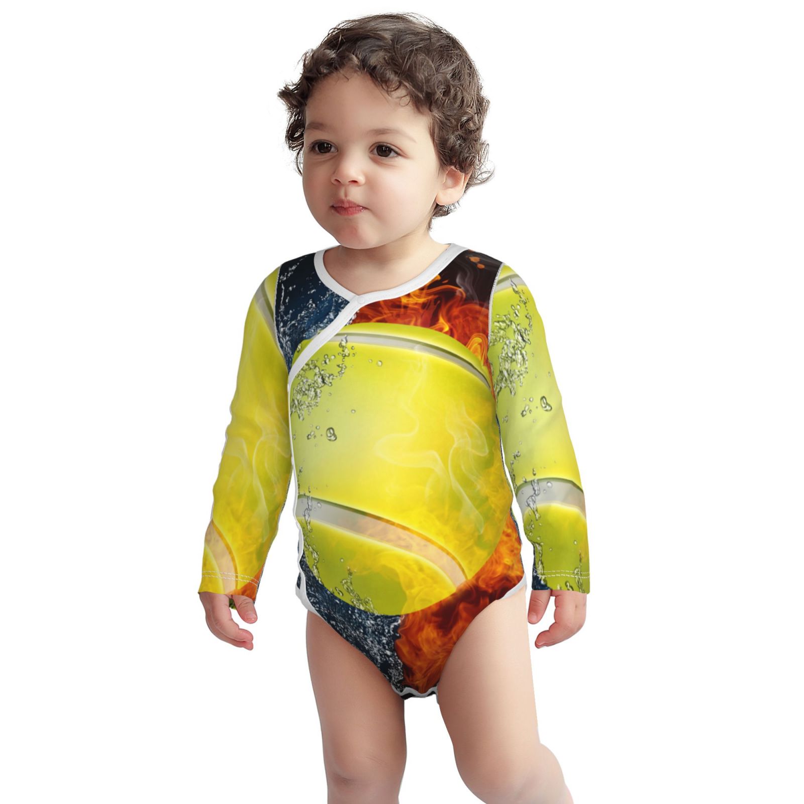 Xecao Tennis Ball In Fire And Water Print Baby unisex-baby Cotton Long-sleeve Bodysuits-12 Months
