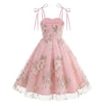 thumbnail image 2 of IBTOM CASTLE Toddler Girls 1950s Vintage Floral Embroidery Swing Dress | Retro Graduation Dress For Birthday Party Wedding Bridesmaid Communion Tulle Dresses, Sweetheart Mesh Pink, 2 of 7
