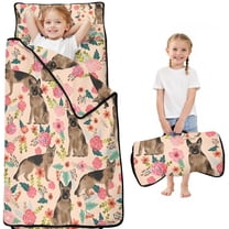 German Shepherd with Pioneer Flower Toddler Nap Mats for Kids Preschool,Sleeping Mat Bag or Kids,Toddler Sleeping Bag,Toddler Nap Mat or Daycare