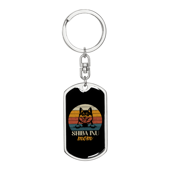 Shiba Inu Mom Stainless Steel or 18k Gold Premium Swivel Dog Tag Keychain