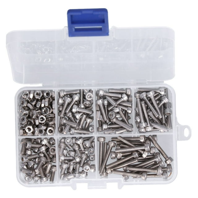 Nuts, Hex 250Pcs 304 Stainless Steel Fastener Nut Kit 6 Most Common Sizes With Plastic Box For Machinery For Industrial For Construction