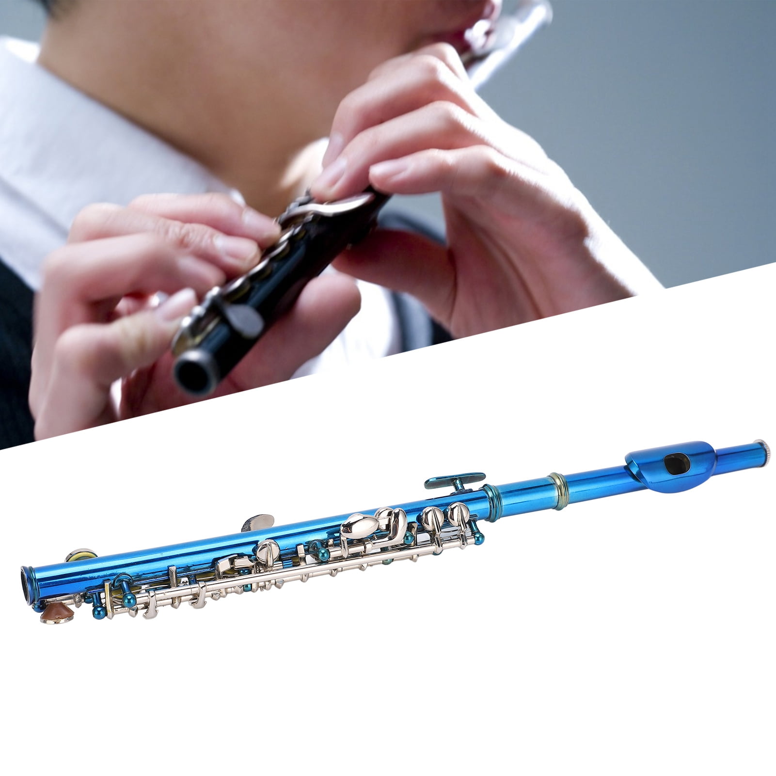 Ecoyyzn Beginner Piccolos,Piccolo Flute Cupronickel Blue +E Key French