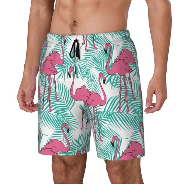 Balery Flamingo Bañador para hombre, shorts de playa de secado rápido con entrepierna y forro de compresión-Small
