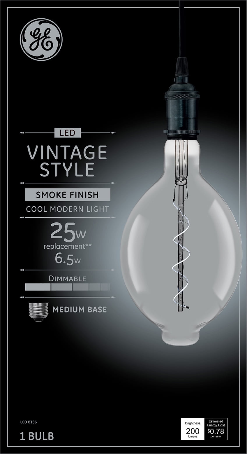 GE Vintage Style LED Light Bulb, Smoke Glass Finish, Cool Modern Light, 25 Watt Equivalent, Medium Base, Dimmable (1 Pack)