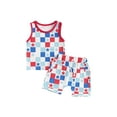 thumbnail image 2 of Aojekbee Baby Boy 4th of July Outfit, Star Print Round Neck Sleeveless Tank Tops Checkerboard Elastic Waist Shorts Toddler Summer Set, 2 of 10