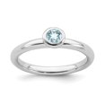thumbnail image 1 of 925 Sterling Silver Low 4mm Round Aquamarine Stackable Ring Birthstone March Gemstone, 1 of 8