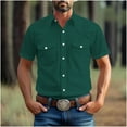 thumbnail image 2 of TAGOLD Mens Summer Short Sleeve Turndown collar Blouse & Shirt Solid Color Pocket Button Top, 2 of 5