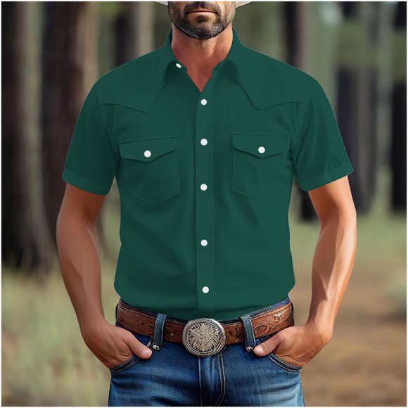 Yaoyar Mens Summer Vintage Turndown Collar Shirts Short Sleeve Casual Button Down Shirt Beach Vacation Tops