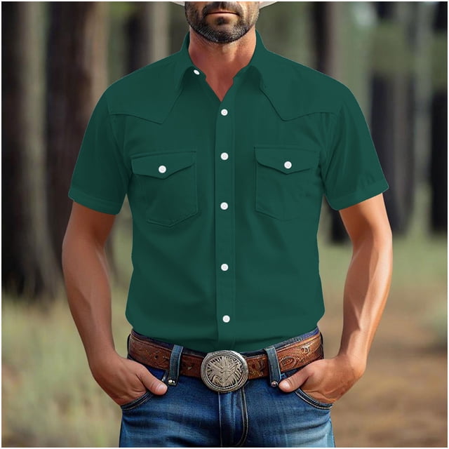 Yaoyar Mens Summer Vintage Turndown Collar Shirts Short Sleeve Casual Button Down Shirt Beach Vacation Tops