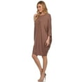 thumbnail image 2 of Women's Solid Casual Sexy Relax fit Dolman 3/4 Sleeve Side Draped Midi Dress, 2 of 5
