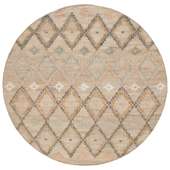 SAFAVIEH Kilim Mendoza Geometric Area Rug, Natural/Blue, 5' x 5' Round