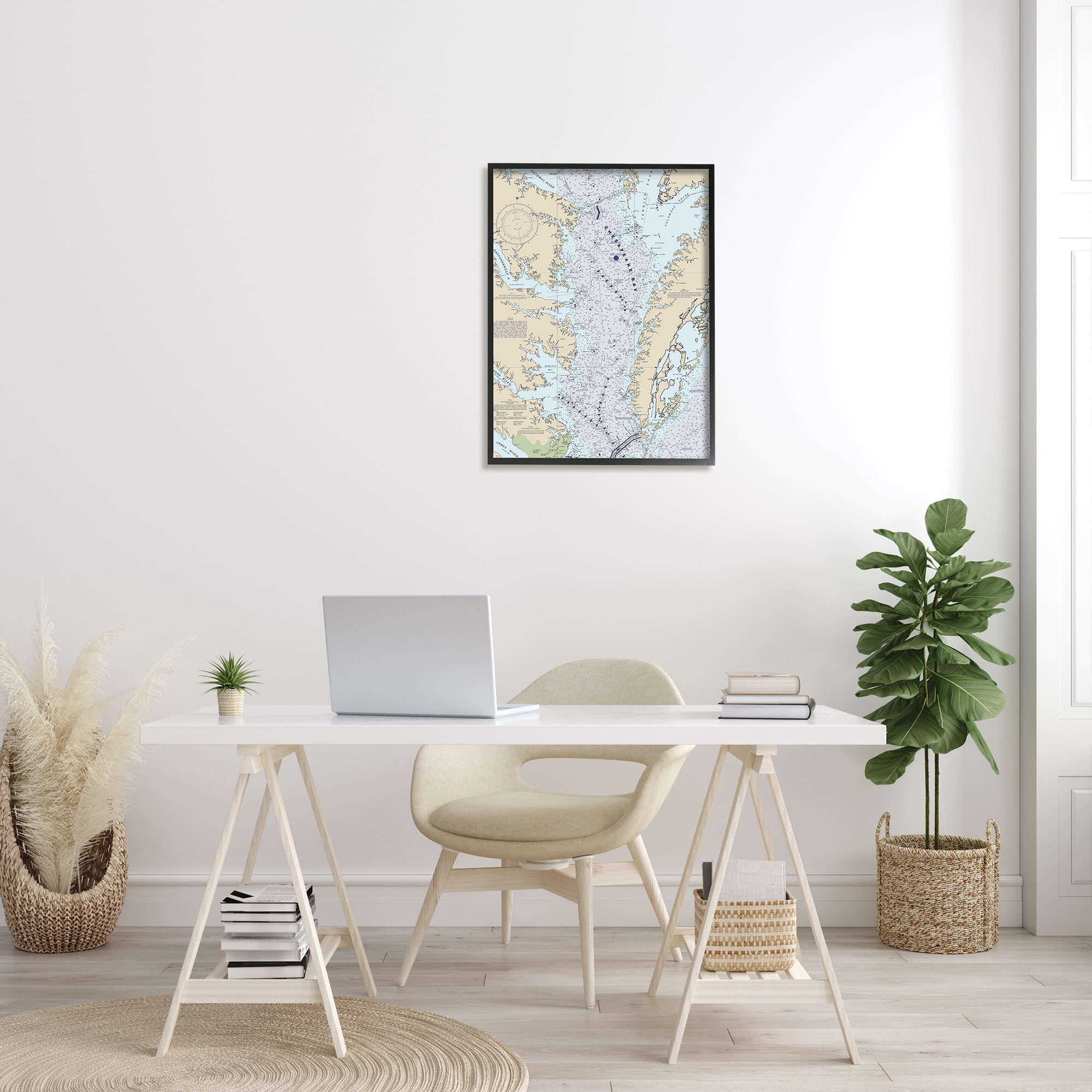 Stupell Industries Chesapeake Bay Water Flow Map Coastal Cartography Graphic Art Black Framed Art Print Wall Art, 24x30, by Daphne Polselli