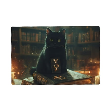 

Table Placemats Set of 4 - Halloween Black Cat Mysterious Notebook 12x18 In Faux Linen Double Heat Resistant Place Mats Cloth Indoor/Outdoor Placemats Washable Table Mats for Dining Kitchen Party