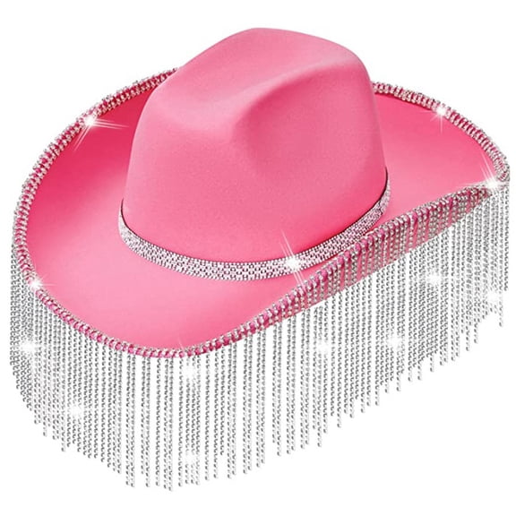 Yokua Rhinestones Cowgirl Hats Glitter Rave Cow Girl Hat with Rhinestones Fring