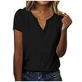 thumbnail image 2 of Blmnix Short Sleeve Womens Tops Trendy Black V Neck Solid Loose Basic T-Shirts Shirts 2024, 2 of 6