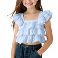 thumbnail image 3 of AHTJRT Shirt for Girls Summer Ruffle Cap Sleeves Square Neck Tank Top Peplum Hem Smocked Cute Babydoll Blouse Tops Blue 12-13 Years, 3 of 6