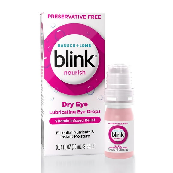 Blink Nourish Eye Drops for Dry Eyes, Preservative Free Lubricating Eye Drops with Hyaluronan, B12, & Vitamin C, 10 mL
