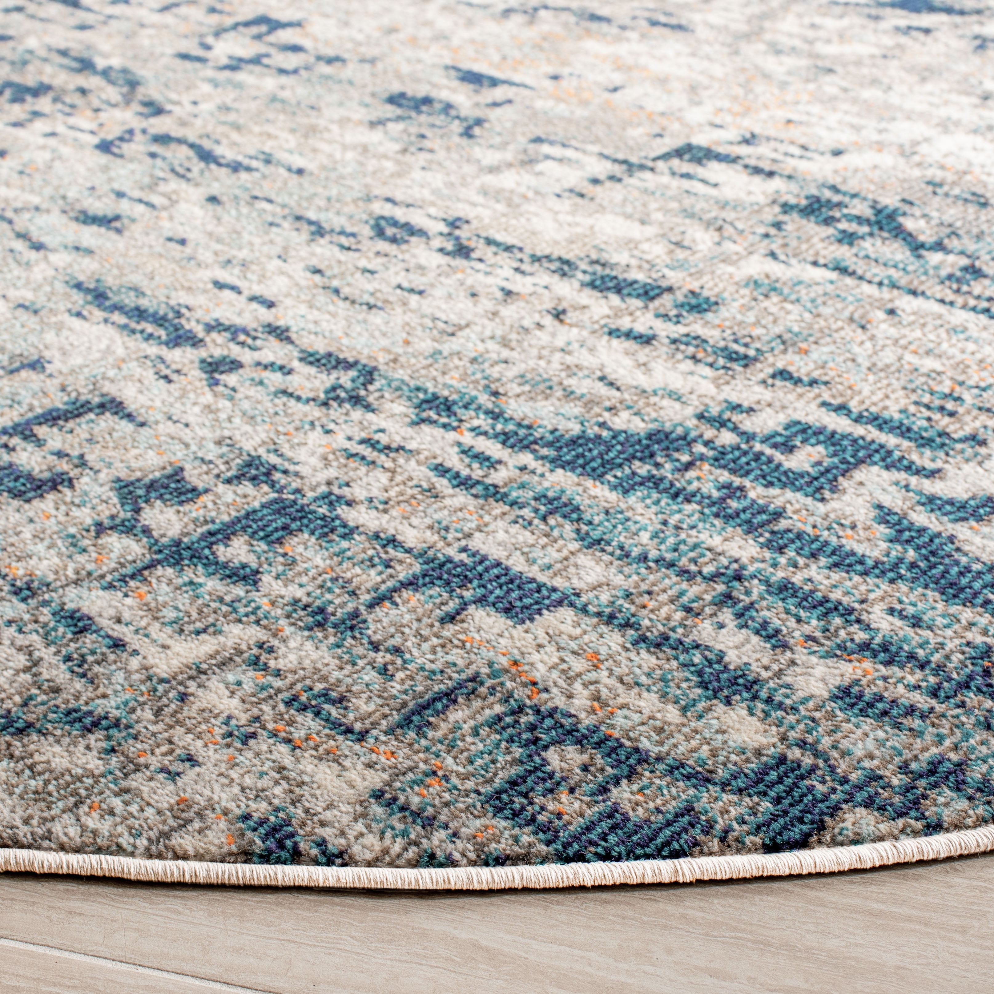 SAFAVIEH Madison Kebo Abstract Area Rug, Grey/Blue, 9' x 9' Round - Large - Modern Design, Grey & Blue, Ideal for Living Room, Bedroom, Dining Space