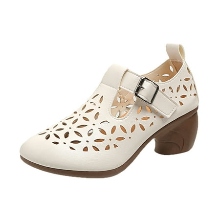 

Fanxing Heels for Women Summer Breathable Hollow Out Comfort Wedge Sandals Round Toe Casual Loafer Casual Walking Shoes
