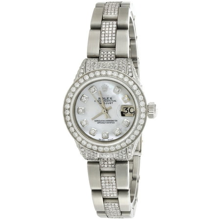 Womens Diamond Rolex 6917 DateJust White MOP Dial Watch Oyster Custom Band 5 CT